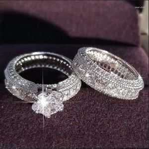 Кольца кластера 2 шт./компл. изысканное кольцо из серебра 925 пробы белого цвета с сапфиром, ювелирные изделия для вечеринки, обещанный подарок, обручальное кольцо