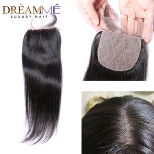 Brazilian Straight Hair Silk Based 4X4 Lace Closures 100% Human Hair Pre-Plucked Hairline With Baby Hair Natural Color 240312