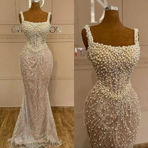 Gorgeous Mermaid Wedding Dress Spaghetti Strap Sleeveless Bridal Gowns Pearls Sequins Sweep Train Dresses Custom Made vestidos de novia