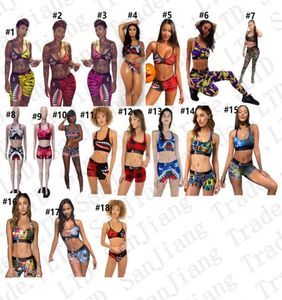 18 Colors Swimwear Women Tie up Bra Shorts Swimming Trunk Pants 2 Piece Tracksuit Patchwork Shark Camo Swimsuit Bikini Set E229086683063