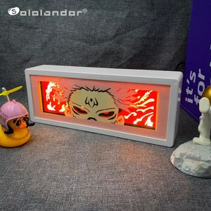 Est anime caixa de luz jujutsu kaisen sukuna yuji itadori olho rosto lâmpada para decoração do quarto lightbox manga 3d papercut mesa diy 240301