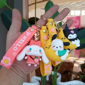 Cartoon Big Ear Rabbit My Melody Kuromi Keychain Harts Tie Fashion Animal Doll Bag Pendant Car Key Rings for Girl Gifts 2024