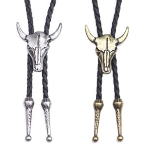 Moda uomo in pelle testa di mucca Bolo Tie collana gioielli retrò cowboy occidentale regali da uomo cravatta uomo accessori296h