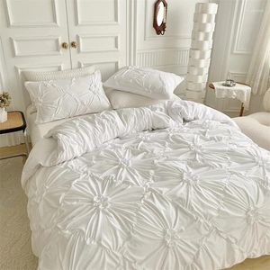 Sängkläder sätter högkvalitativ 3D -nyp veckad täcke täckning 220x240 fast färg enkel dubbel tvilling (med örngott)