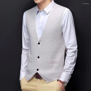 Coletes masculinos 2024 outono grosso terno de malha colete negócios casual lã com decote em v camisola masculina roupas de marca
