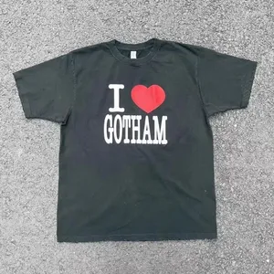 T-shirt da uomo 2024 Numero Nove I LOVE GOTHAM Slogan Tee T-shirt danneggiata lavata con acqua pesante TX35