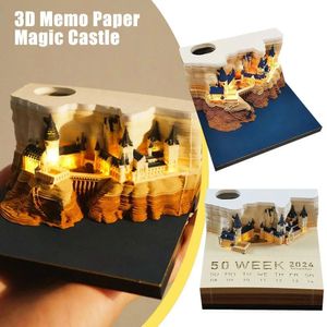 Omoshiroi Magic Castle 3D Notepad 2024 Takvim Memo Bloğu Yenilik Kağıt Pad Not Hary Accessories Kırtasiye Hediye Tasarım N D7H6 240311