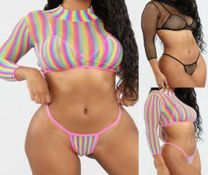 Costume da bagno bikini perizoma in rete erotica sexy da donna Tendenza moda 3 pezzi Costume da bagno push-up bikini trasparente trasparente Designer Femal1006494