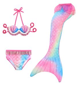 3 Pcsset Girls Swimmable Tail Princess Kids Holiday Mermaid Cosplay Swimsuit No Flipper Halloween Costume4320297