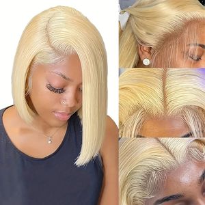 Blonde gerade 613 kurze Spitzen-Bob-Perücke, transparente Spitzenfront-Echthaar-Perücken, 180 Dichte, brasilianische glatte Echthaar-Perücke