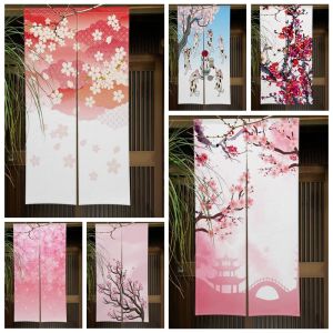 カーテン日本のピンクの桜のドアキュラチン伊沢戸口パーティションカーテンキッチンベッドルームバスルームドア装飾ハーフカーテン