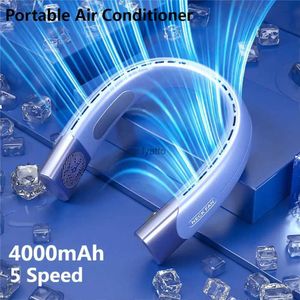 Electric Fans 5000mAh suspension neck fan USB charging air cooler blade less silent portable conditioner 5-speed electric for sportsH240313