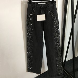 Cristal designer calças de brim luxo feminino jean calças clássico cintura alta denim calças hip hop casual calça roupas