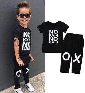 Summer Suit Kids Baby Boy Outfits Short Sleeve No pain no gain Letters Printed Tshirt Top Pants Black Children Clothing 2 pcs Set4137996