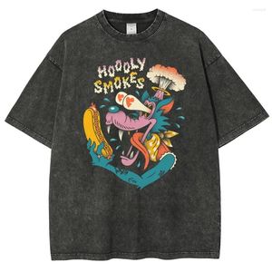 Herr t shirts hoooly rökare tshirt hund tryckt kort ärm tvättad bomull denim skjorta män kvinnor unisex halva y2k t-shirt tee