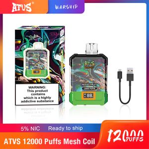 무료 배송 ATV 디스플레이 스크린 ecig vape 퍼프 vaper 12000 박스 12k 퍼프 퍼프 일회용 vape mesh coil type-c 충전 포트 vaper 16 맛