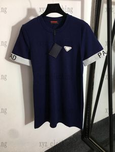 ネイビーカラーハイエンドレディースコットンドレス2022サマースポーツTシャツドレスプラロゴデザイナースカートウェビングパネル半袖ST4715295