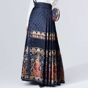 Estilo étnico streetwear elegante chinês hanfu saias longas roupas femininas vintage y2k rosto de cavalo saia moda roupas casuais