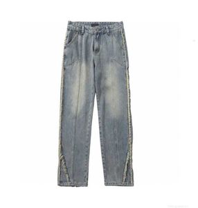 Kvinnors jeans 23SS High Version B Family Autumn and Winter Unisex Par Style Fashionable Casual Ruffled nödställda jeans LC6J