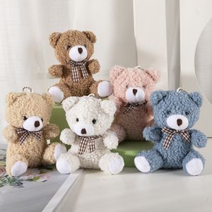 Hot selling cute cartoon mini tie teddy bear short plush doll toy bag car keychain pendant doll wholesale