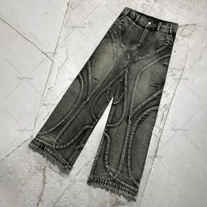 Europejskie i amerykańskie w paski dżinsy Mężczyźni Y2K High Street Retro Wideleg Pants luźne sporne spodni Kobiety 240227