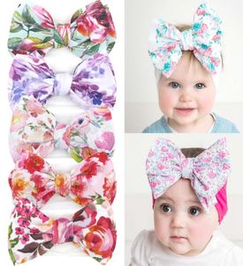 Bow baby headband blommor flicka stora bågar knut hårband elastisk nyfödd turban blomma huvudbonad spädbarn hår tillbehör 24 design 20p7398619