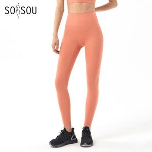 Soisou Nylon Yoga Pants Gym Leggings Women Girl Fitness Soft Tights Hög midja Elastisk andningsbar No T Line Sports 240228
