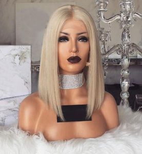 Glueless Lace Front Blond Human Hair Bob Wigs Baby Shair Preucked 60ブロンドの短いブラジルのフルレースWig Virgin Hairs3841386