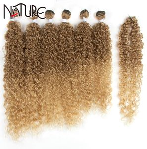 Nature Black Afro Kinky Synthetic 7 PCS 2226 Inch Ombre Brown Weave Bunds Curly Hair Q11287004499