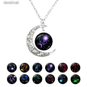 Pendanthalsband Väduren/Oxen/Gemini/Cancer/Leo/Virgo/Libra/Scorpio Zodiac Signs Crescent Moon Necklace 12 Constellations Jewelry for BirthdayL242313