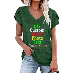 Damen T-Shirts 2024 Europa Die Vereinigten Staaten Frühling Sommer Einfarbig V-Ausschnitt Kurzarm T-Shirt Tops Frauen Passen Sie Ihren Logo-Text an