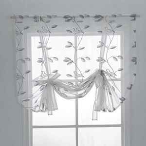 Cortina cortinas romanas sombra europeia bordado folha amarrar janela cozinha quartos pubs voile sheer tab top279v