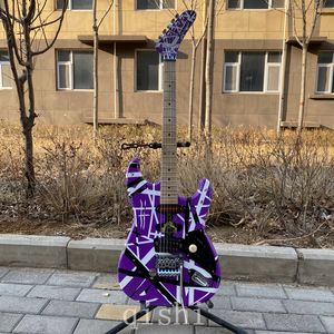 Stokta Eddie Van Halen Heavy Infic Mor Franken 5150 Elektrikli Gitar Siyah Beyaz Çizgiler Gerçek Reflektör