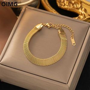 Armreif OIMG 316L Edelstahl Gold Farbe Woven Mesh Kette Armband Armreif Für Frauen Mädchen Nicht Verblassen Einfache Punk SchmuckL2403