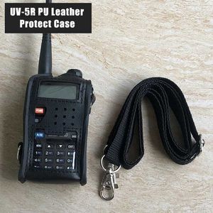 Walkie talkie pu läder skydd omslag för baofeng uv-5r-serie walkie talkie delar skyddande fodral med rem uv5r tvåvägs radiotillbehör l2403l2403