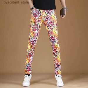 Men's Jeans High Quality Mens Colorful Denim PantsClassic Print Decors Street JeansSlim-fit Korea Version Casual JeansCool Fashion Jeans L240313