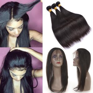 360 Full Lace Frontal Closure With 3 Bundles Brazilian Virgin Hair Weaves Straight 8A Peruvian Indian Malaysian Remy Human Hair7267132