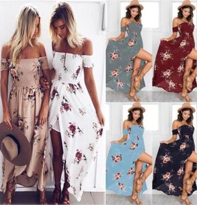 Barato verão maxi floral impresso vestidos femininos vestidos longos sexi fora do ombro floorlength férias praia vestidos225a7869574