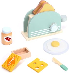 Simulação de madeira conjunto de brinquedos de cozinha fingir cozinhar casa de jogo educação precoce brinquedo máquina de pão para crianças presentes de natal 240229