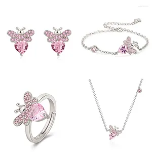 Pendants Heart-Shaped Pink Diamond Bee Full Of Diamonds And Zirconia Girls' Collarbone Chain Necklace