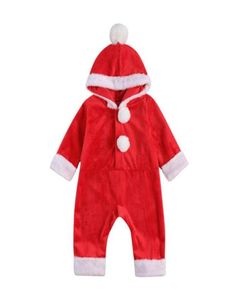 Tute Born Baby Christmas Costume Rosso con cappuccio manica lunga allentato corallo in pile tuta pagliaccetto soffici palline per bambine Bo7864925