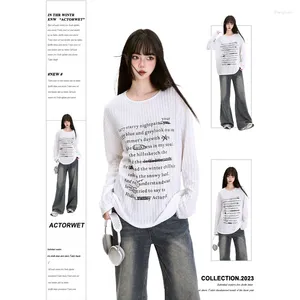 Kvinnors T-skjortor Casumanl Brand 2024 Spring Long Sleeve Shirt Woman Letter Print O Neck Rands T-shirt för Wimen Korean Fashion Streetwear