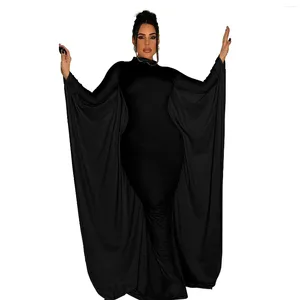 Casual Kleider Solide Sexy Für Frauen Bat Stil Hohe Taille Batwing Hülse Rundhals Unregelmäßige Lange Kleid Damen Club Tragen party