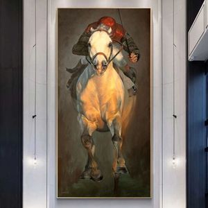 Jockey correndo cavalo cartazes e impressões arte da lona pintura abstrata moderna decoração de casa arte da parede fotos para sala estar animal248u