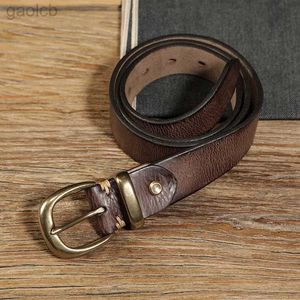 Belts 3.3cm Width Genuine Leather Vintage Belt Luxury Buckle Belt High Quality Cowskin Strap Jeans Belt ldd240313