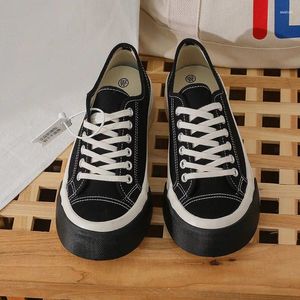 Casual Shoes Spring Lace Up Black Canvas Woman Causal Platform Sneakers Round Toe Mixed Color Student Creepers Flats Women