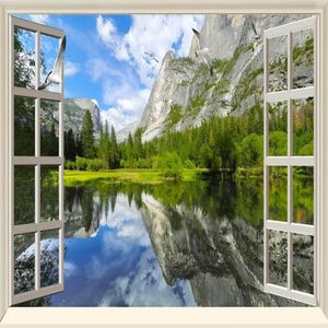 Piękna sceneria Tapety jeziora i gór za okno HD Artistic Conception 3D trójwymiarowy krajobraz backgroun314v