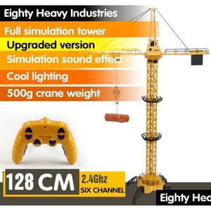 Electric/RC bil Uppgraderad version Remote Control Construction Crane 6ch 128cm 680 Rotation Lift Model 24g RC Tower Toy for Kids 20120 Dhafn