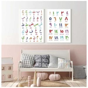 Arabisk islamisk väggkonst canvas målning bokstäver alfabet siffror affischtryck barnkammare barn rum dekor 211222239r