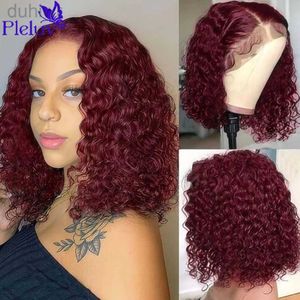 Syntetiska peruker Chignons Deep Curly 99J Wigs Hair Water Wave Bourgogne Hair 13x4 Spets Front Wig For Women Proocked With Hair LDD240313